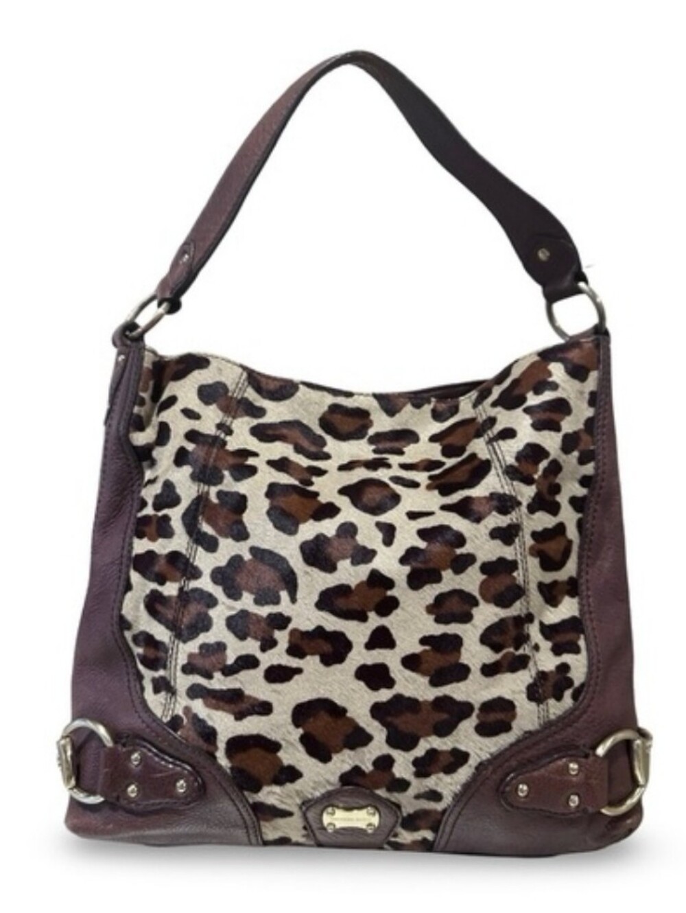 Michael Kors Leopard Print Calf Hair Hobo Bag Brown Leather Shoulder Purse